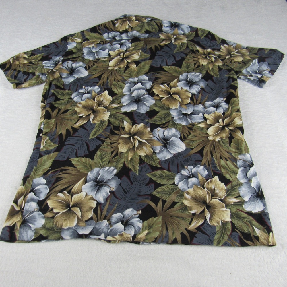 David Taylor Hawaiian Shirt Men's Medium Black Tropical Floral Camp S/S - Picture 8 of 8